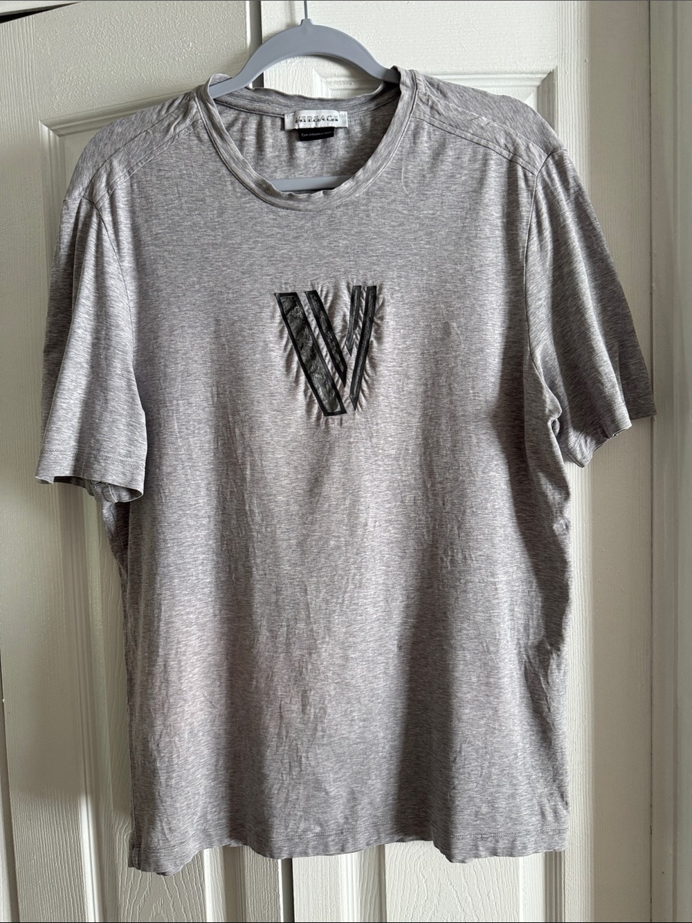Versace Gray Short Sleeve Tee with Contrasting Black 'V' Patch size l